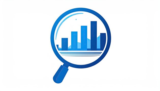 Blue data graph under magnifying glass on white