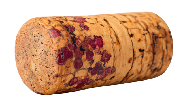 The image shows a wine cork, which is a stopper used to seal wine bottles on white background 