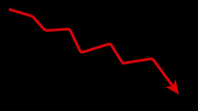 Red Arrow Graph Line Moving Downward on a Black Background movement