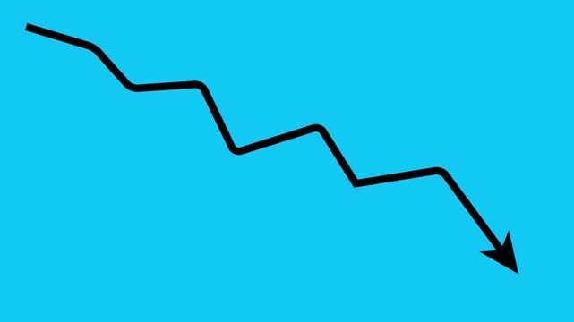 Black Arrow Graph Line Moving Downward on a Bright Blue Background movement