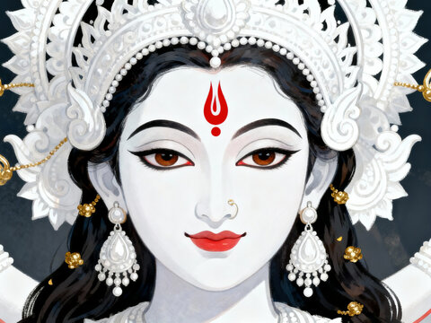 Goddess shyama Kali face on isolated white background, Kali Puja celebrated and diwali festival.