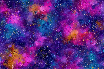 Abstract Watercolor Galaxy Design With Splattered Colors and Dots