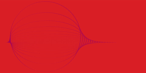 Red curved geometric shape with halftone. Fiber textured vector.