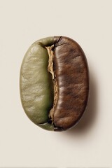 Split Coffee Bean: Green Unroasted and Brown Roasted Halves, Macro