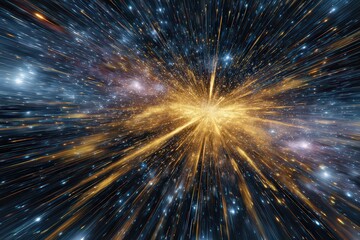 Abstract Explosion of Golden Light in a Dark Blue Universe with Starry Streams