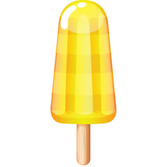 Bright Yellow Fruit Popsicle On A Wooden Stick With A Transparent Background And A Glossy Texture Representing A Refreshing Summer Treat
