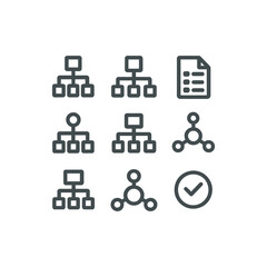Organizational charts, lists, check marks for effective management. Suitable for presentations, infographics, hr materials, and project management tools.