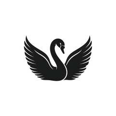 Obraz premium Black swan vector icon with beautiful wings. Minimalist animal logo template representing luxury, nature, and elegance for branding
