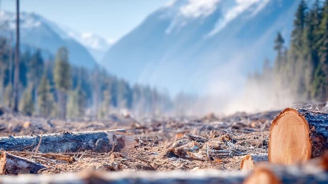 Deforestation: A stark depiction of deforestation unfolds, revealing a landscape scarred by the removal of trees, offering a poignant reminder of environmental impact.