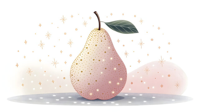 Digital Illustration Of a Glowing Pear Against Pastel Background