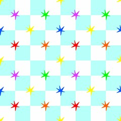 Colorful Star Seamless Pattern on Pastel Checkered Background