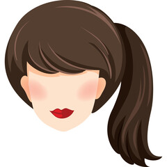 Brown Haired Woman Avatar With Red Lips And Pink Cheeks In A Ponytail Hairstyle On A Transparent Background