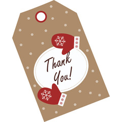 Brown Kraft Paper Christmas Thank You Gift Tag With Red Mittens And Snowflakes Design