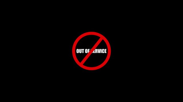 Red Prohibition Sign with Text Out of Service on Black Background forbidden restricted