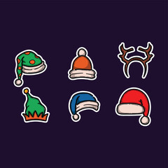 Fototapeta premium Festive Christmas Hat Icons Set With Santa Hat, Reindeer Antler, And Winter Accessories