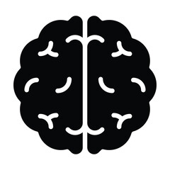 Solid black illustration of human brain representing intelligence, learning, and creative thinking.