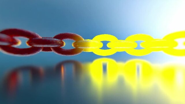 Chain Reaction: A series of interconnected links in an intricate formation, showcasing the robust strength and seamless connectivity of the object, accentuated by vivid color variation