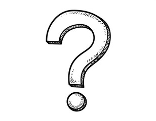 A simple sketch of a question mark with shading on a white background