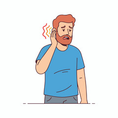 Man experiencing ear pain and discomfort with wavy lines indicating sound