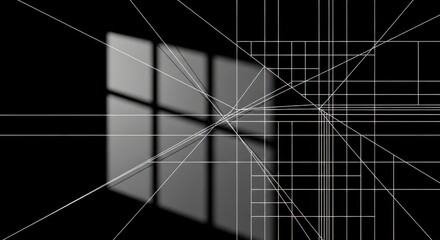 Geometric grid and window reflection, abstract art minimal style image