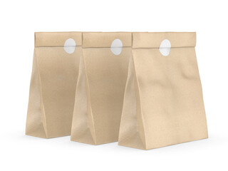 Blank Craft Paper Bag Packaging For coffee beans dry fruits and other food items. 3d illustration.