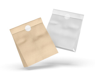 Blank Craft Paper Bag Packaging For coffee beans dry fruits and other food items. 3d illustration.