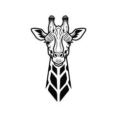 Obraz premium Captivating black and white geometric illustration of a giraffe head, a modern tribal art design evoking the spirit of African wildlife with its intricate patterns and stylized form