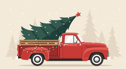 Christmas Tree Delivery: Red Truck Illustration
