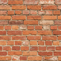 Fototapeta premium Seamless old red brick stable wall texture, handcrafted mortar detail and rustic realism in 8K resolution for architecture or vintage design