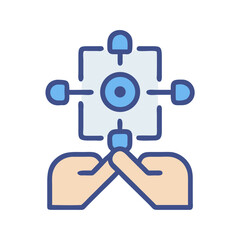 Hands holding data network illustration representing connections, structure, and data flow visualization