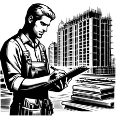 Fototapeta premium Architect Sketching with Clipboard