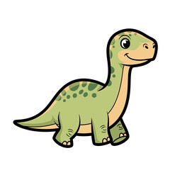 Fototapeta premium Cartoon illustration of a cute, green dinosaur with a long neck and a friendly smile, walking on a white background.