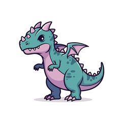 Fototapeta premium Cute cartoon dragon illustration with teal scales, pink accents, and small wings.