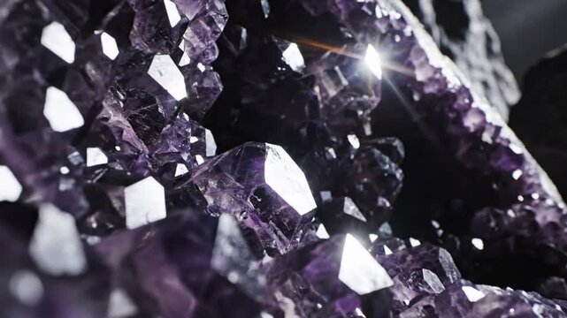 Close-up of a beautiful amethyst geode with sparkling crystals, showcasing its natural beauty and intricate formation.