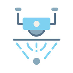 Stylized illustration of a scanning device with light beams and sphere