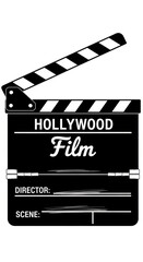 Classic black and white clapperboard icon for film production concept