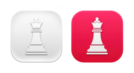 Chess king icons in square buttons with gray and red backgrounds isolated on transparent background