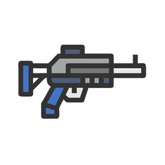 Illustration of futuristic firearm with clean lines and bold color palette