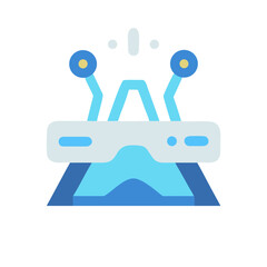 Stylized image of VR headset in light blue, representing virtual reality technology