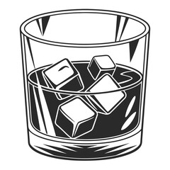 Whiskey Glass With Ice Cubes And Liquid drink