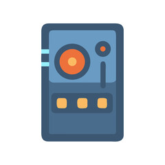 Obraz premium Retro electronic device graphic with circle dials and buttons on a black background