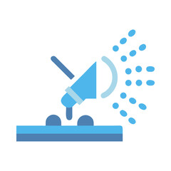 Stylized blue satellite dish emitting data stream against a black background