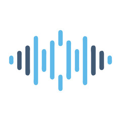 Abstract sound wave graphic design with light and dark blue bars on black