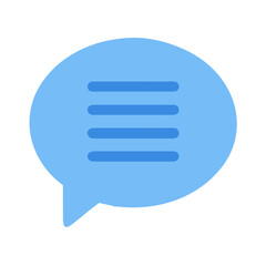 Light blue speech bubble with lines inside, on black background, communication message icon