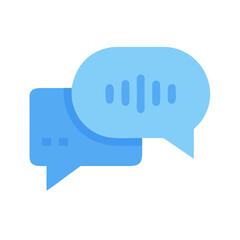 Light blue speech bubbles illustrating conversation and voice messaging communication on black background