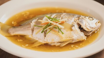 Steamed yellow croaker with ginger and scallion.