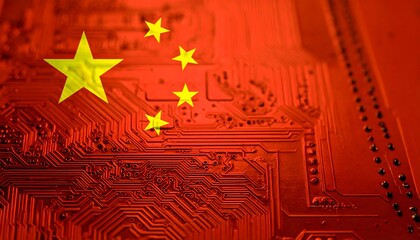 China Tech: Chinese Flag Over Circuit Board Technology