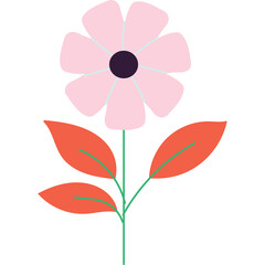 A Delicate Pink Flower with Orange Leaves and a Dark Center on a Transparent Background