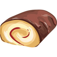 A Delicious Chocolate Rolled Cake With Cream Filling And A Swirl Of Red Jam On A Transparent Background