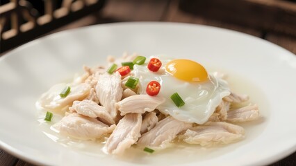 Tender chicken breast with silky scrambled egg.